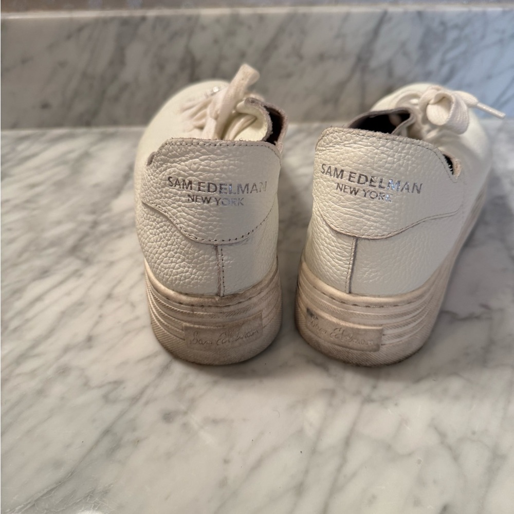 Sam Edelman White Leather Platform Sneakers Lace Up Casual Shoes Size 8 - Picture 7 of 10
